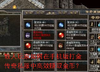 散人玩家如何在手机版打金传奇私服中高效赚取金币? 散人玩家如何在手机版打金传奇私服中高效赚取金币?